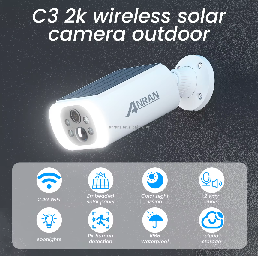 Anran Solarbetriebene 3MP Sicherheitskamera WLAN, PIR, Nachtsicht