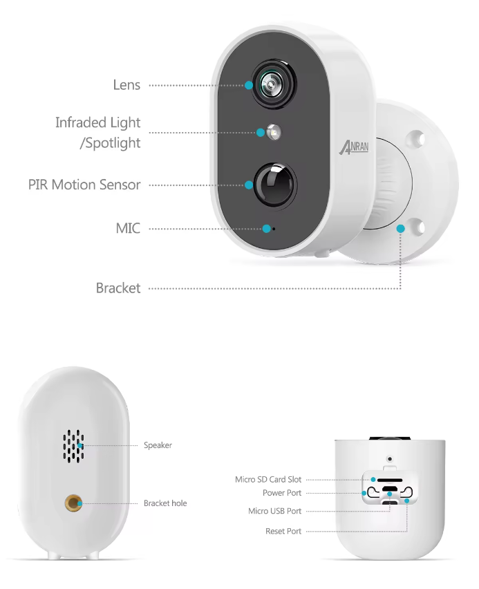 Anran 3MP 2K Akku-WLAN-Überwachungskamera, wasserdicht, kabellos, Outdoor CCTV