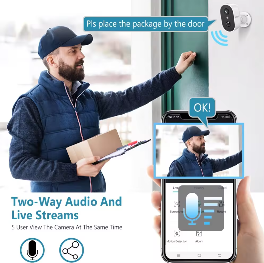 Anran 3MP 2K Akku-WLAN-Überwachungskamera, wasserdicht, kabellos, Outdoor CCTV