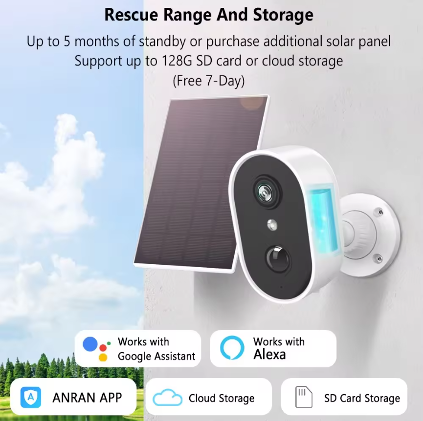 Anran 3MP 2K Akku-WLAN-Überwachungskamera, wasserdicht, kabellos, Outdoor CCTV