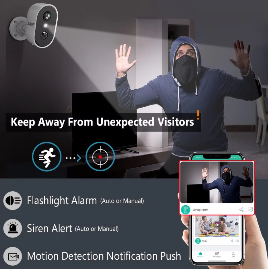 Anran 3MP 2K Akku-WLAN-Überwachungskamera, wasserdicht, kabellos, Outdoor CCTV