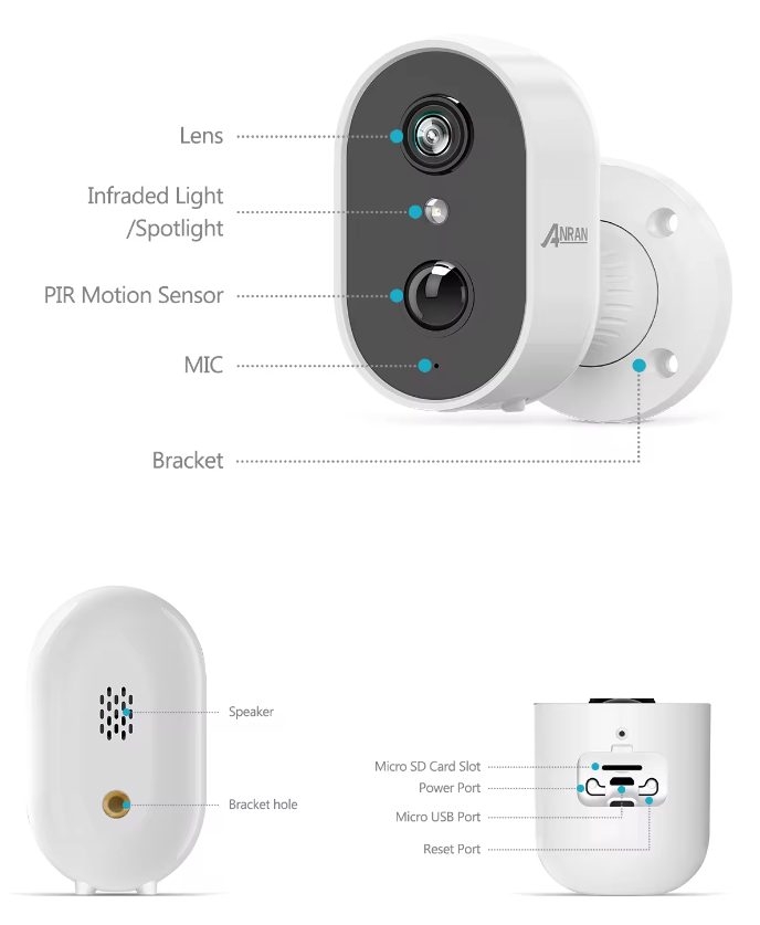 Anran 3MP 2K Akku-WLAN-Überwachungskamera, wasserdicht, kabellos, Outdoor CCTV